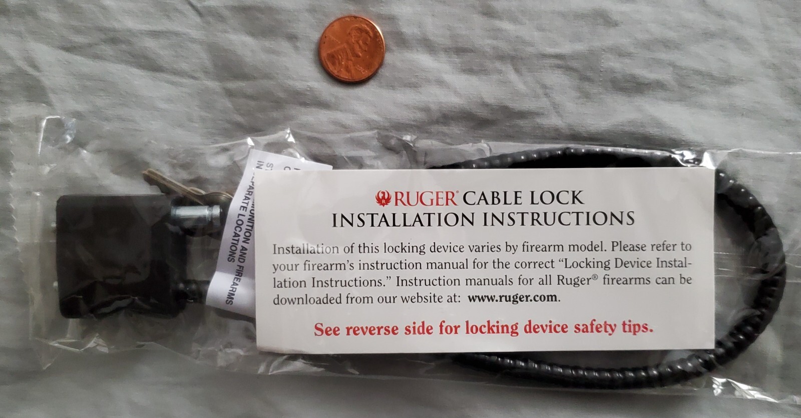 RUGER ~ CABLE GUN LOCK WITH KEYS ~ NEW / SEALED