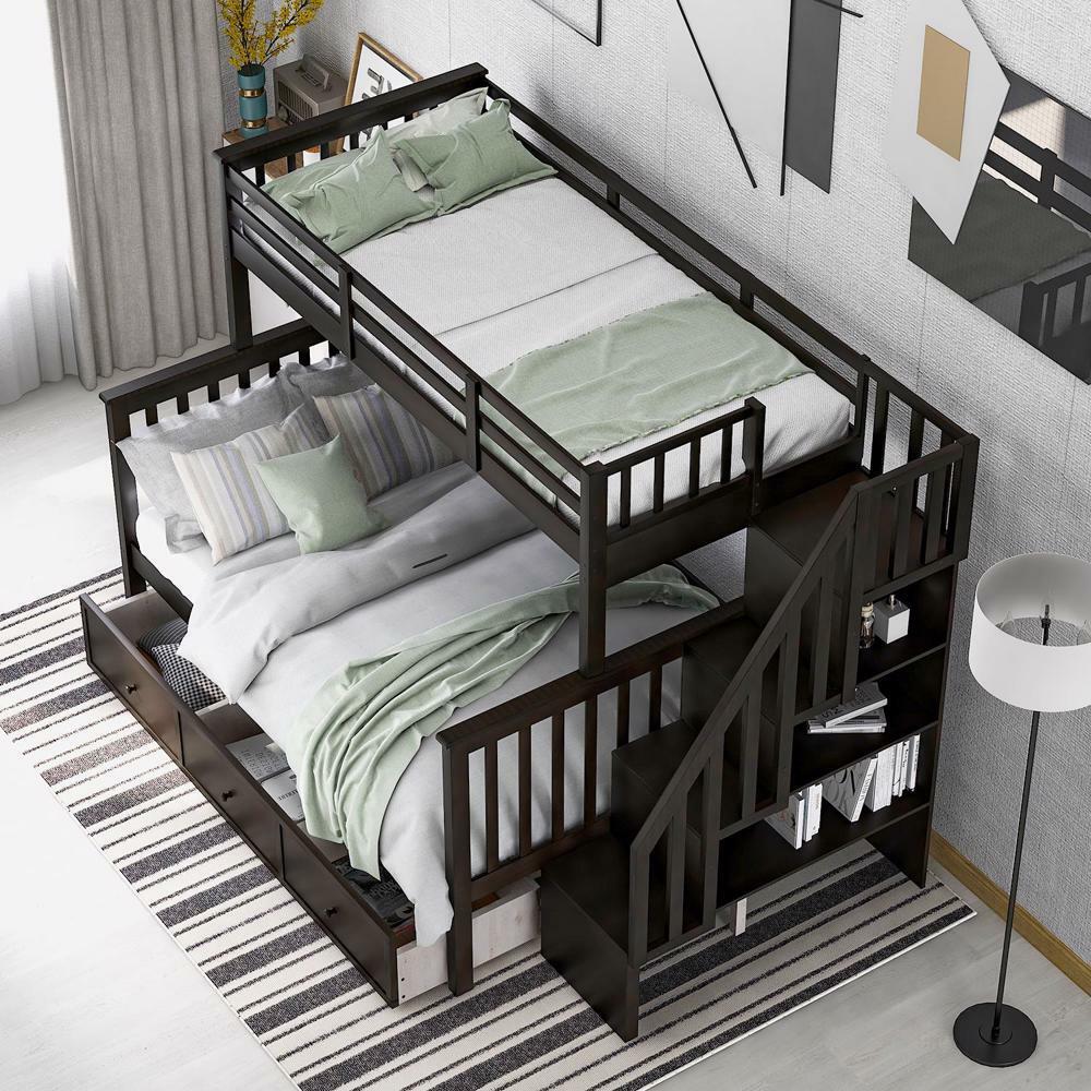 Maximized Storage Space Stairway Twin-over-Full Bunk Bed Espresso