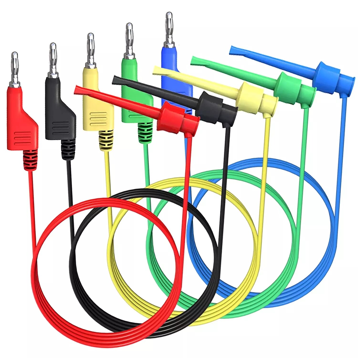 10PC 4mm Stackable Banana Plug to Test Hook Clip Test Leads & Alligator Clips