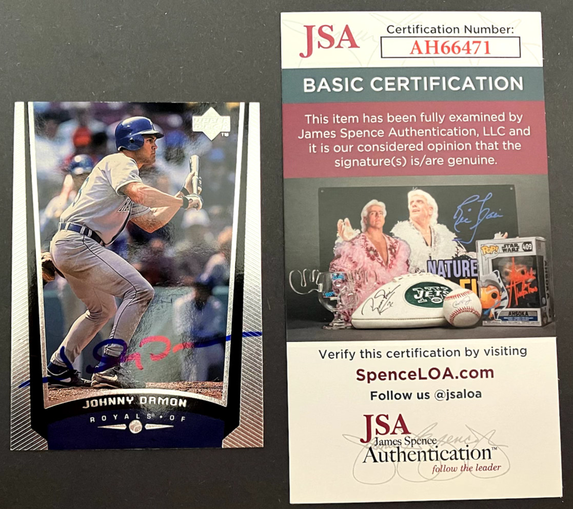 Johnny Damon 1998 Upper Deck Baseball #114 Hand Signed KC Royals JSA CERTIFICATE