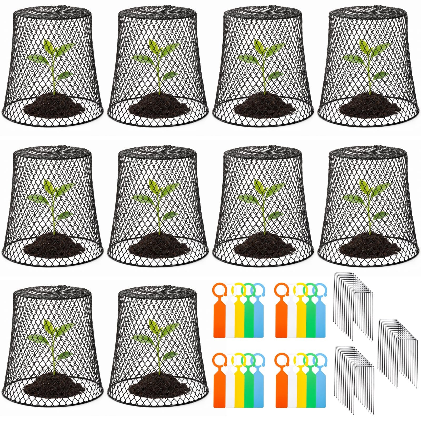 SOUJOY 10 Pcs Chicken Wire Plant Covers, 8 x 8 Inches Metal Garden Black