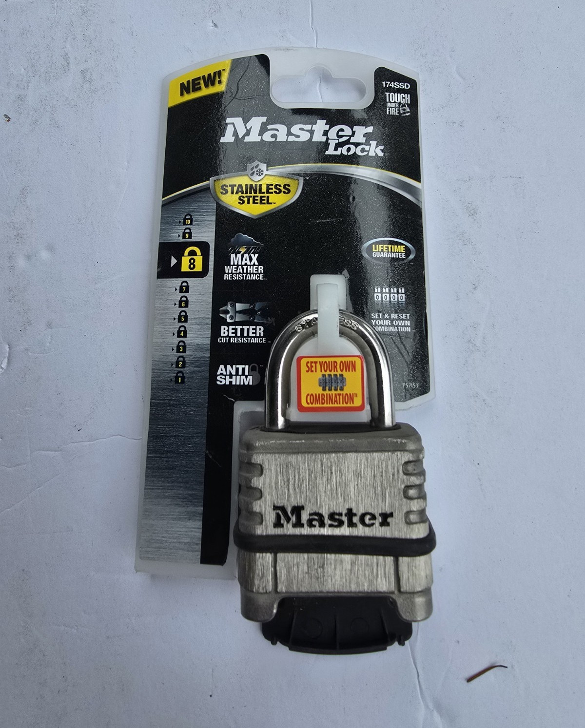 Master Lock 174SSD Stainless Steel Resettable Combo Padlock 1/4in Shackle