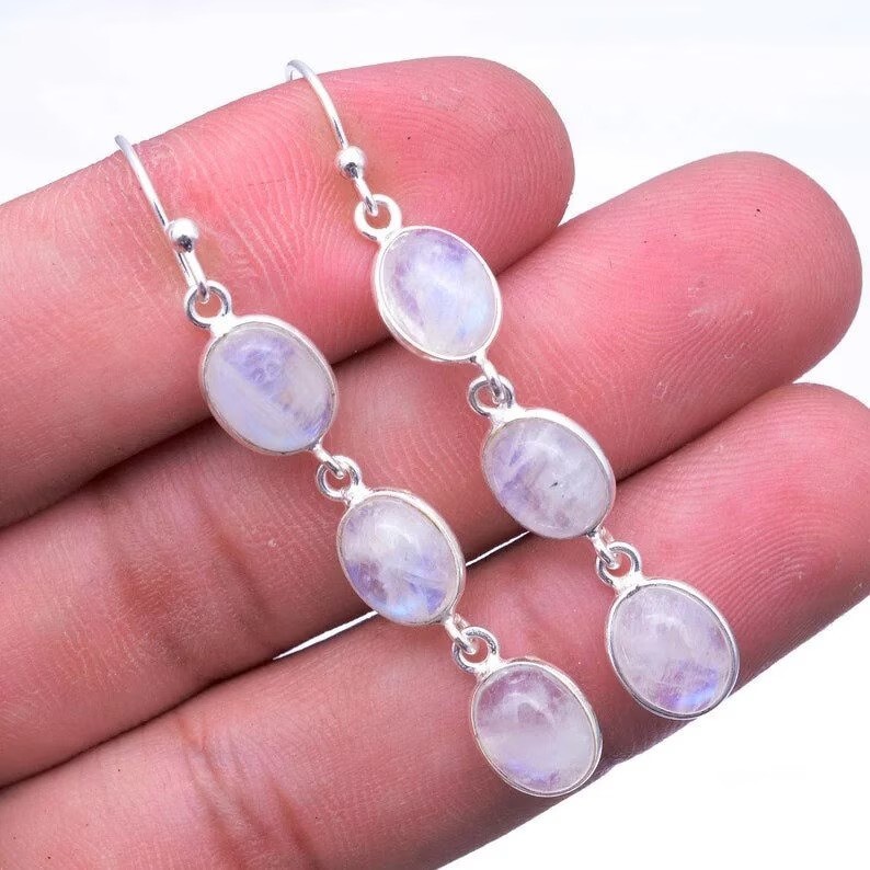 Natural Moonstone Solid 925 Sterling Silver Handmade Women Popular Earring,  M64