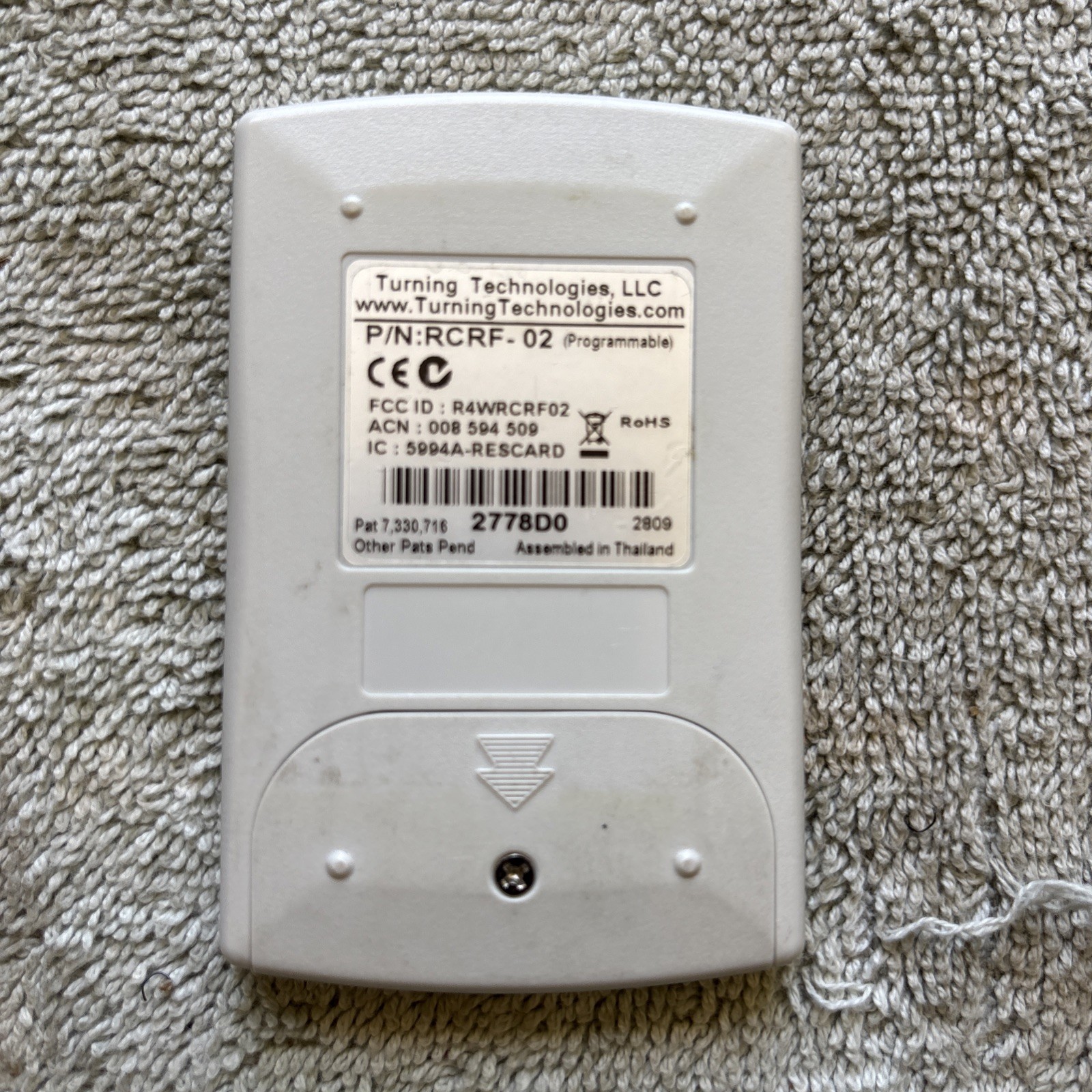 Turning Technologies Response Card Clicker RF RCRF-02 Remote Control Battery Pow