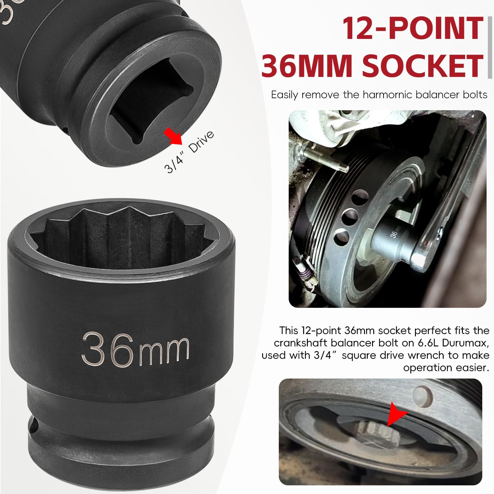 22100 Flywheel Locking Tool with 36mm 3/4" Drive Harmonic Balancer Socket -6.6 L