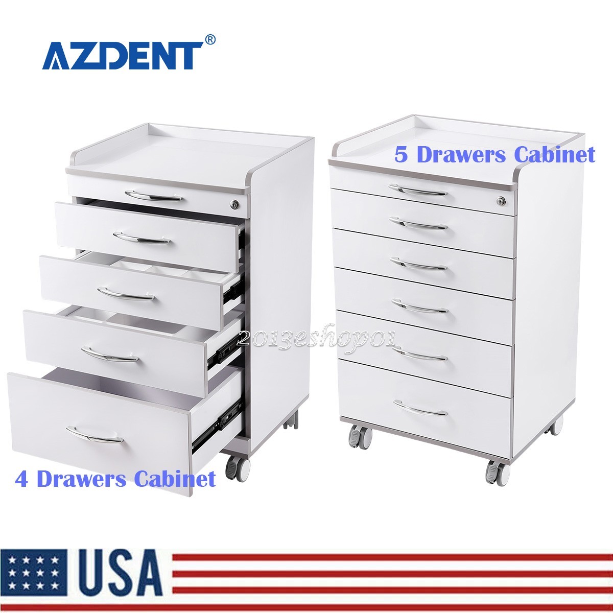AZDENT 4/5 Drawers Medical Dental Trolley Carts Mobile Cabinet Hospital/Clinic