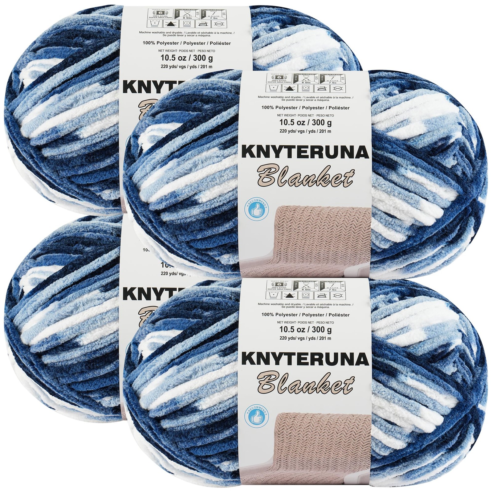 Knyteruna #6 Super Bulky Blanket Yarn for Crocheting - 4 Skeins(Each 10.5oz/3...