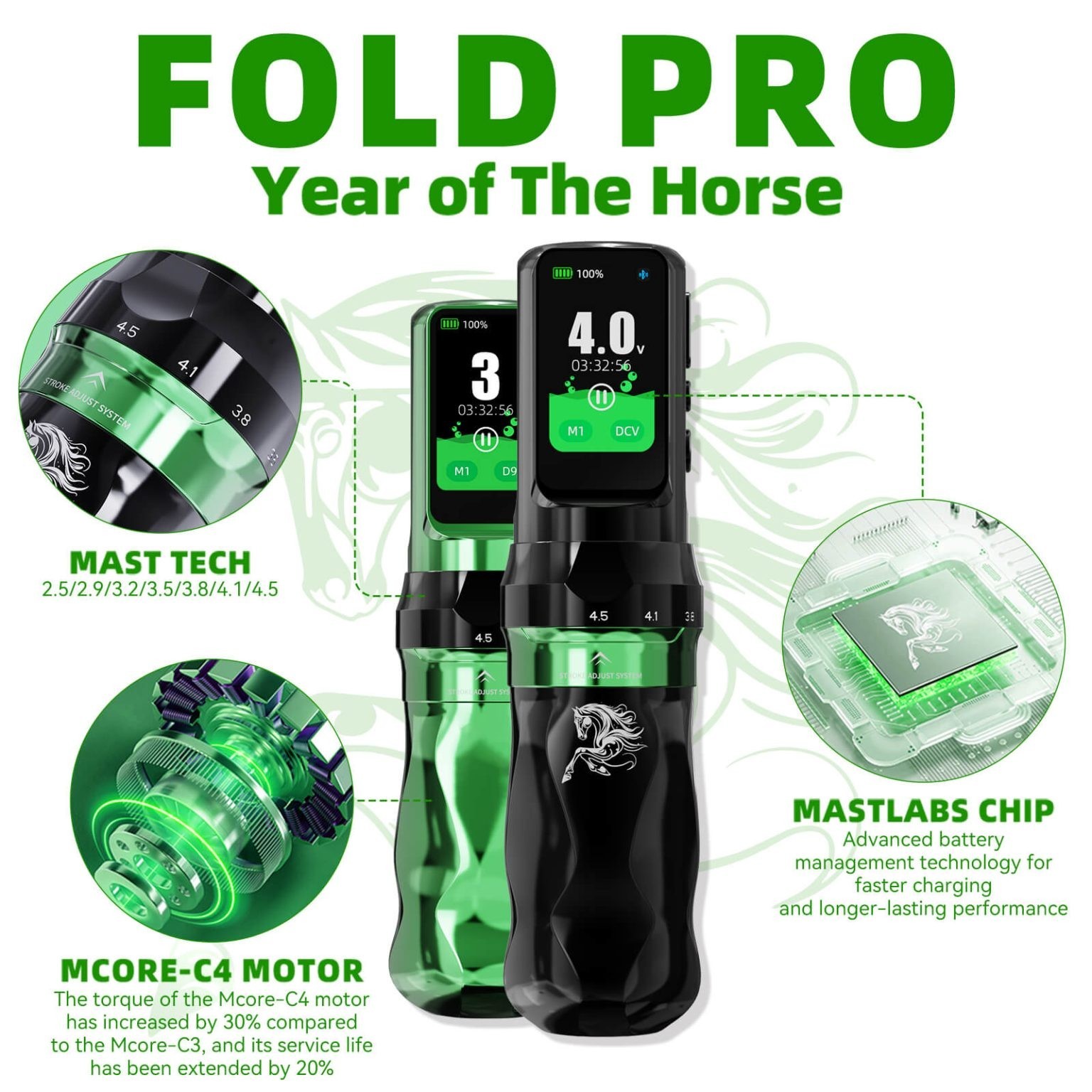Mast Tattoo Fold Pro Year of the Horse Wireless Tattoo Gun Machine
