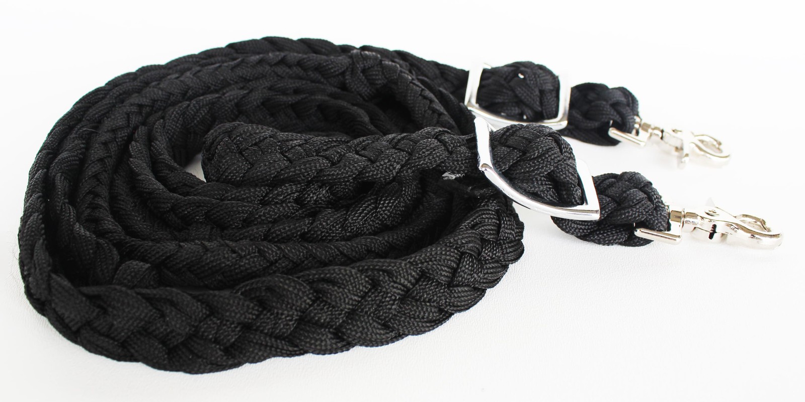 Challenger Western Nylon Braided 8 Ft. Roping Knotted Barrel Reins Black 60708
