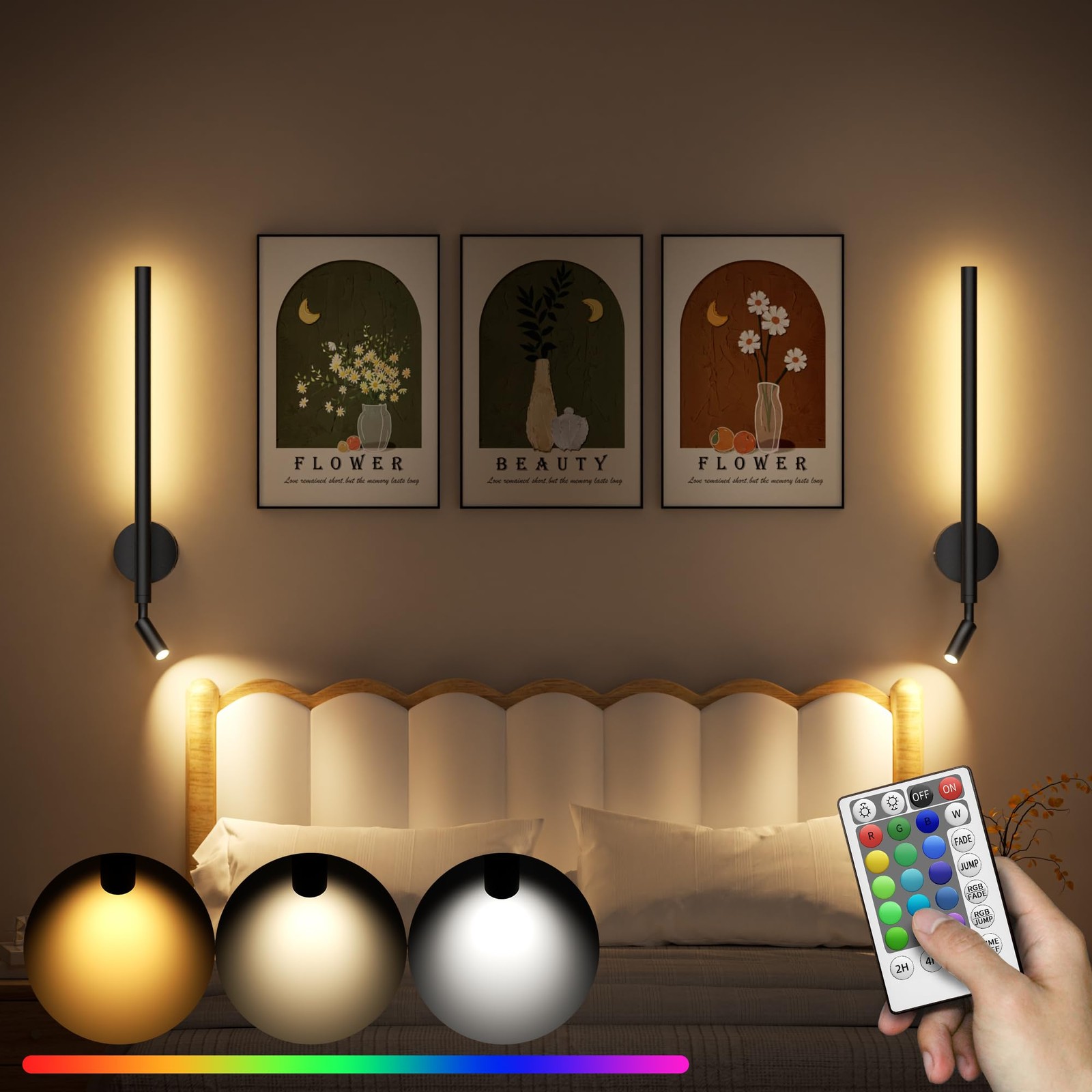 BUTHY Battery Operated Wall Sconce Set of 2 32in-2Pack with Spotlight, Black