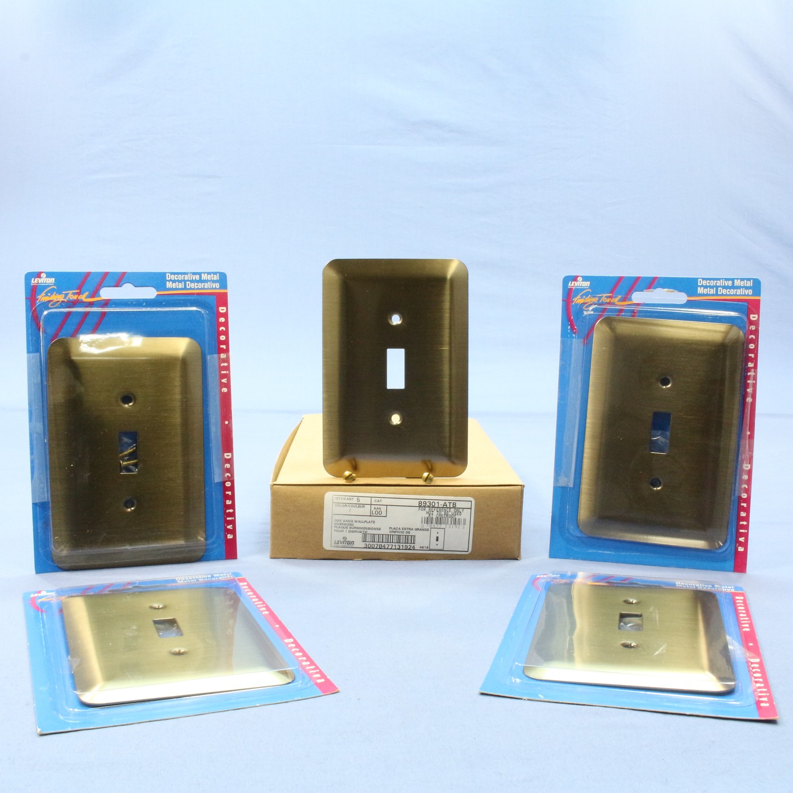Leviton 89301-ATB Antique Brass 1-Gang Toggle Metal Oversize Wallplate Cover 5pc