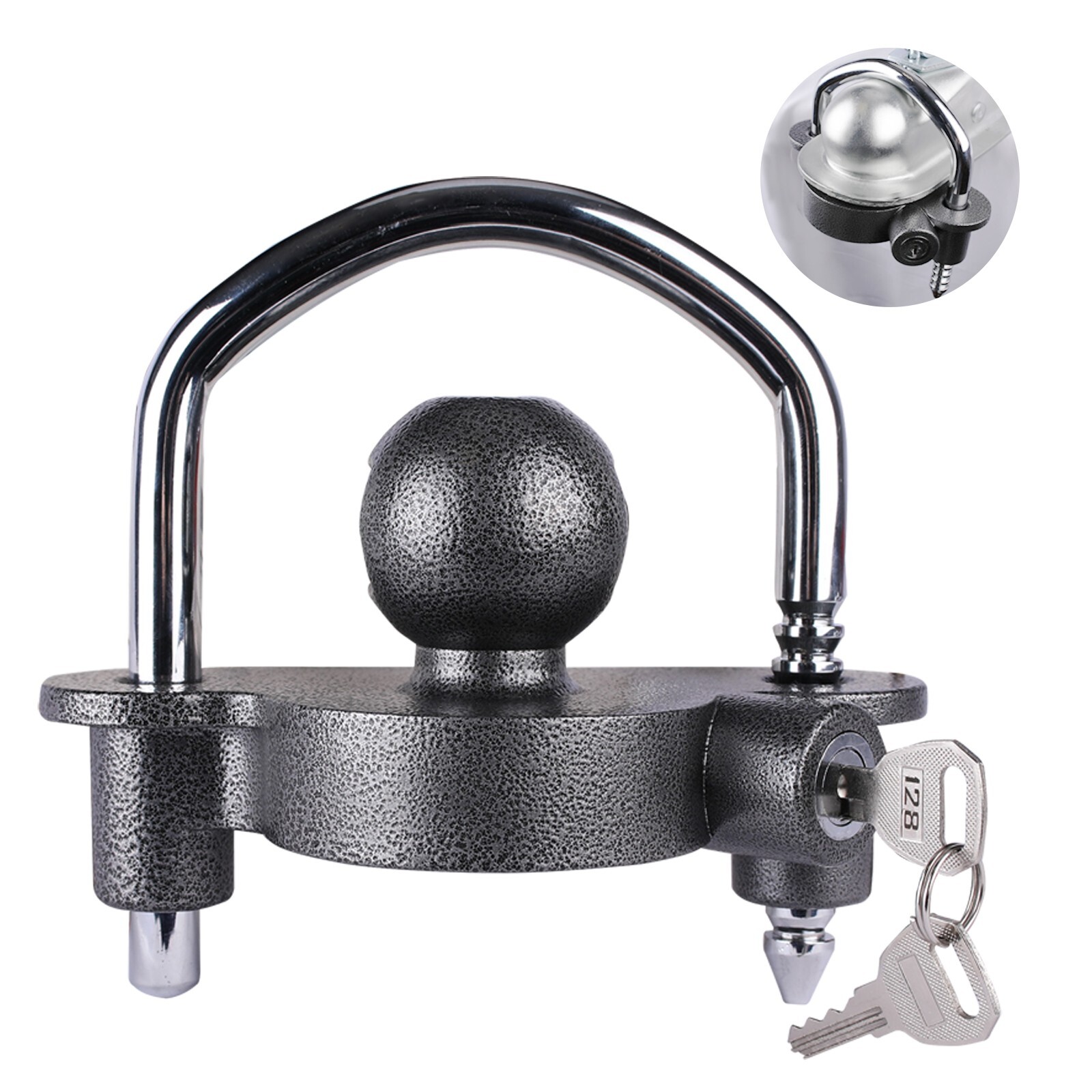 Universal Trailer Coupler Lock, Aluminum Gray, Fits 1-7/8"|2"|2-5/16" Heavy-Duty