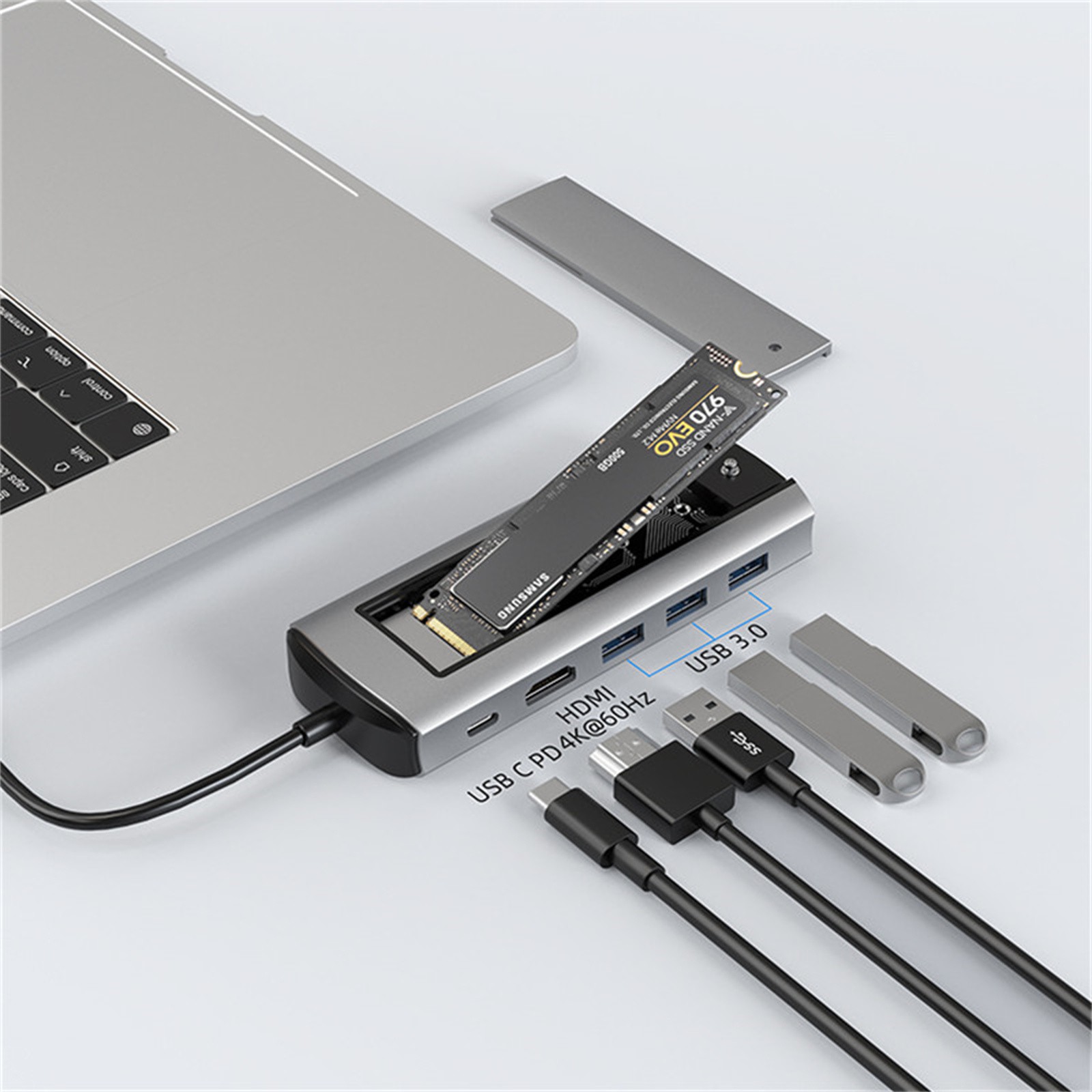 6 in 1 USB3.0 Hub With Disk Storage Function USB3.0 Type-c to HDMI Laptop Dock e