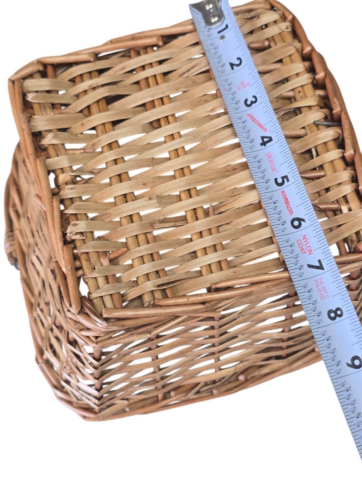 Handwoven Rectangular Basket Metal Link Collapsible Handle Natural