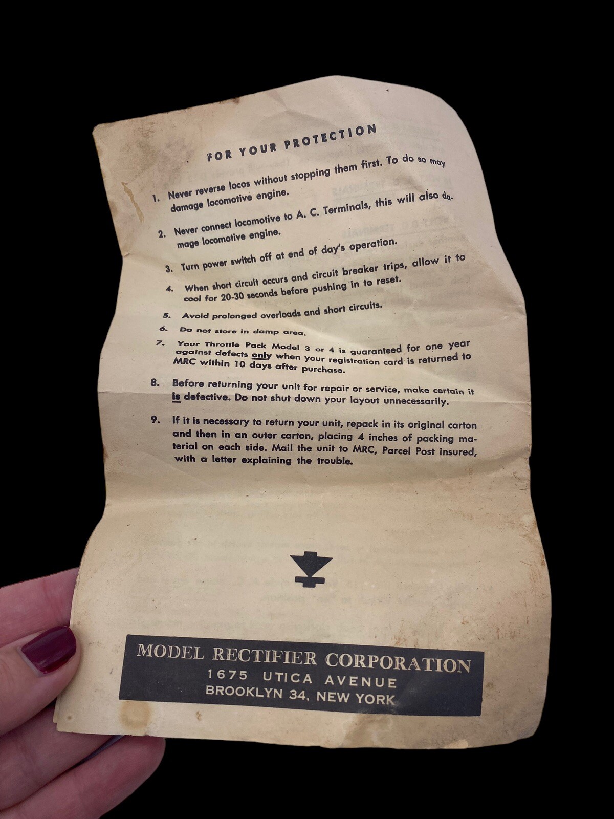 Throttle Pack Rectifier HO Transformer Operating Instructions Manual ONLY Vtg