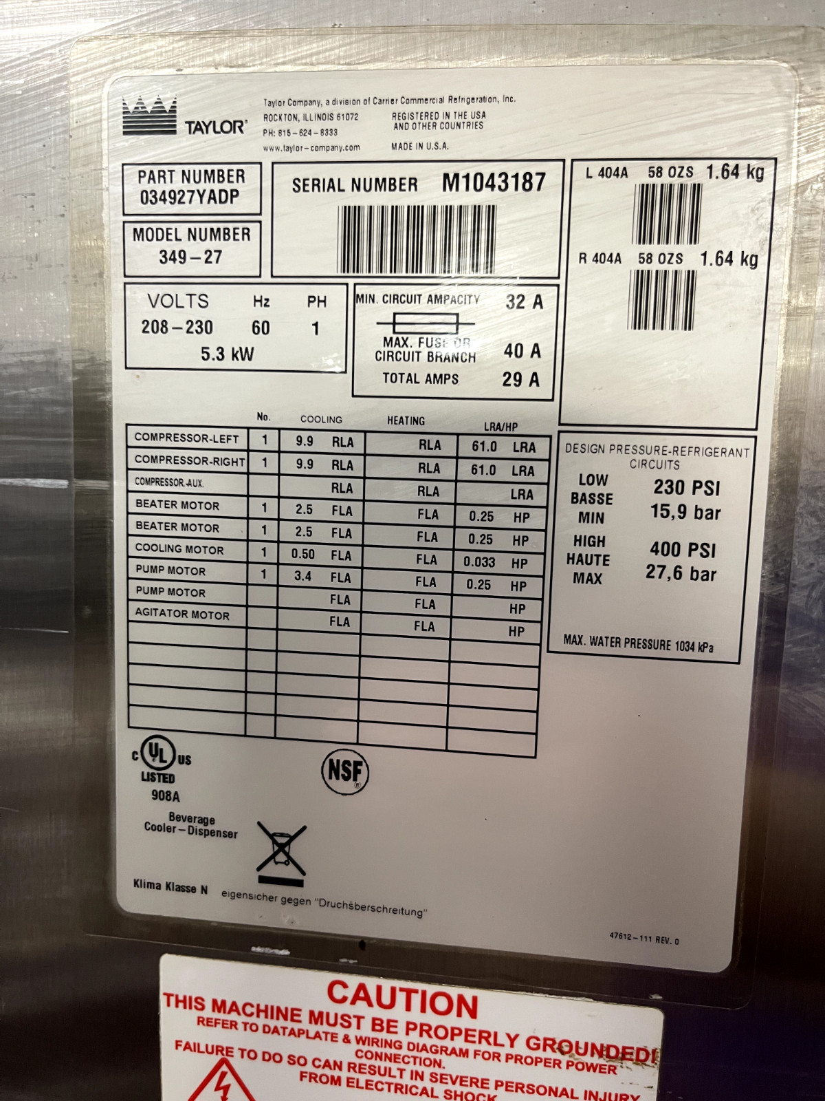 Used 2011 Taylor 349-27 Frozen Carbonated Drink Freezer Dispenser Slushie Maker