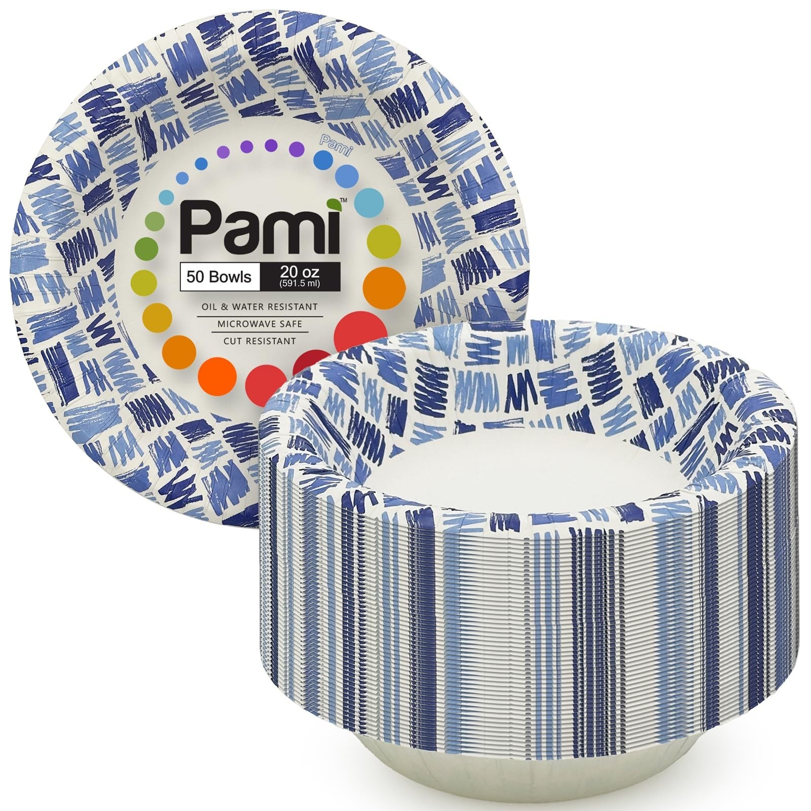 PAMI Heavy Duty Paper Bowls 20 oz for Soup,Microwave Safe,Blue,50 Count 50