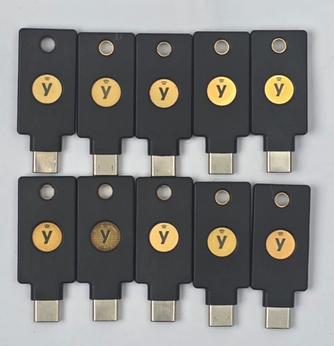 Lot of 10 YubiKey 5C NFC USB-C Security Keys FIDO2 U2F Tested Reset 5.4.3