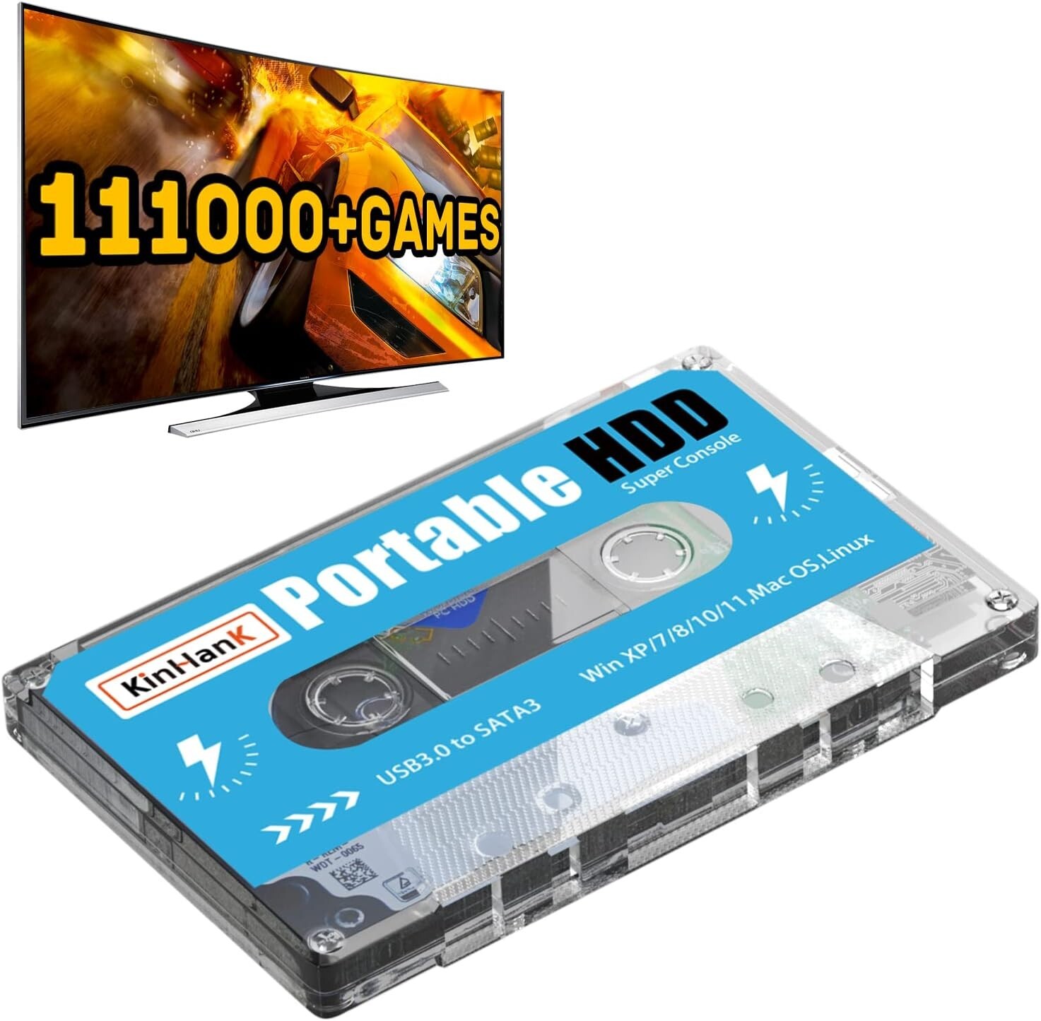Kinhank 500G Portable External Game Hard Drive Disk, Built-in 111000+ Games