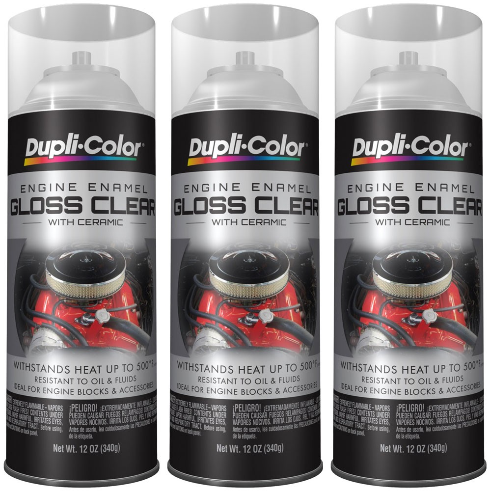 Duplicolor DE1636 (3-Pack), Top Coat Engine Paint, Gloss Clear, 12 oz Aerosol