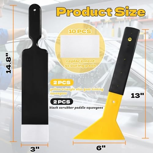 4 Pieces Window Tint Tools, Long Handle Bulldozer Squeegee Scrubber Paddle