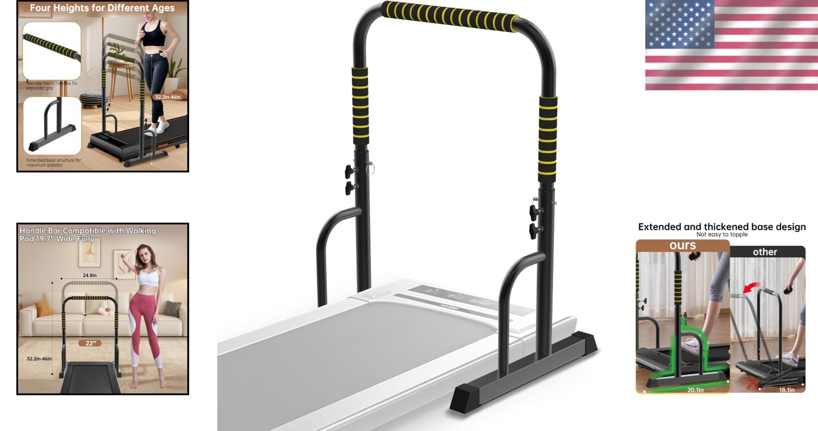 Adjustable Walking Pad Handle - Black/Yellow**