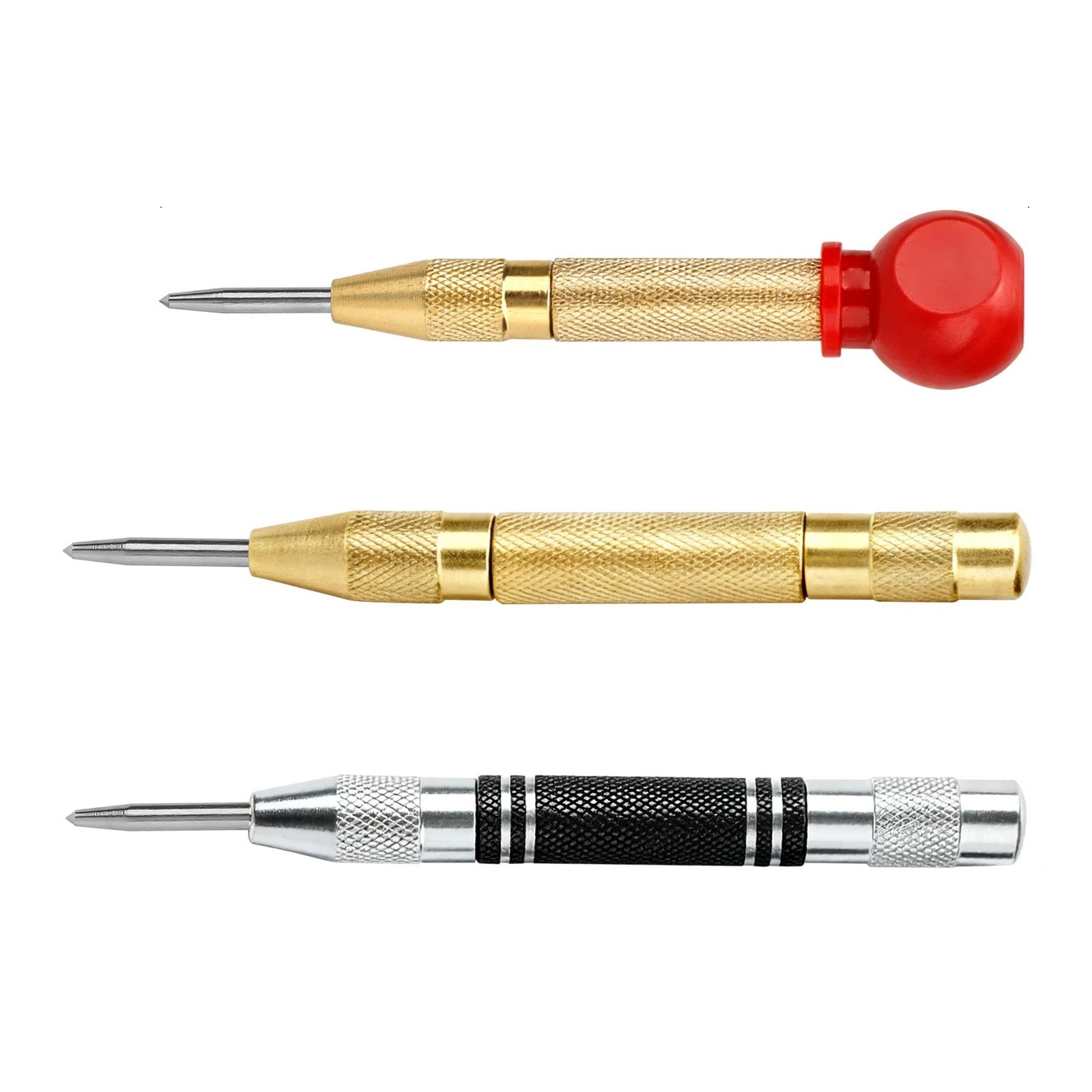 Automatic Center Punch Kit 3 Tools Adjustable Force for Metal Wood Plastic