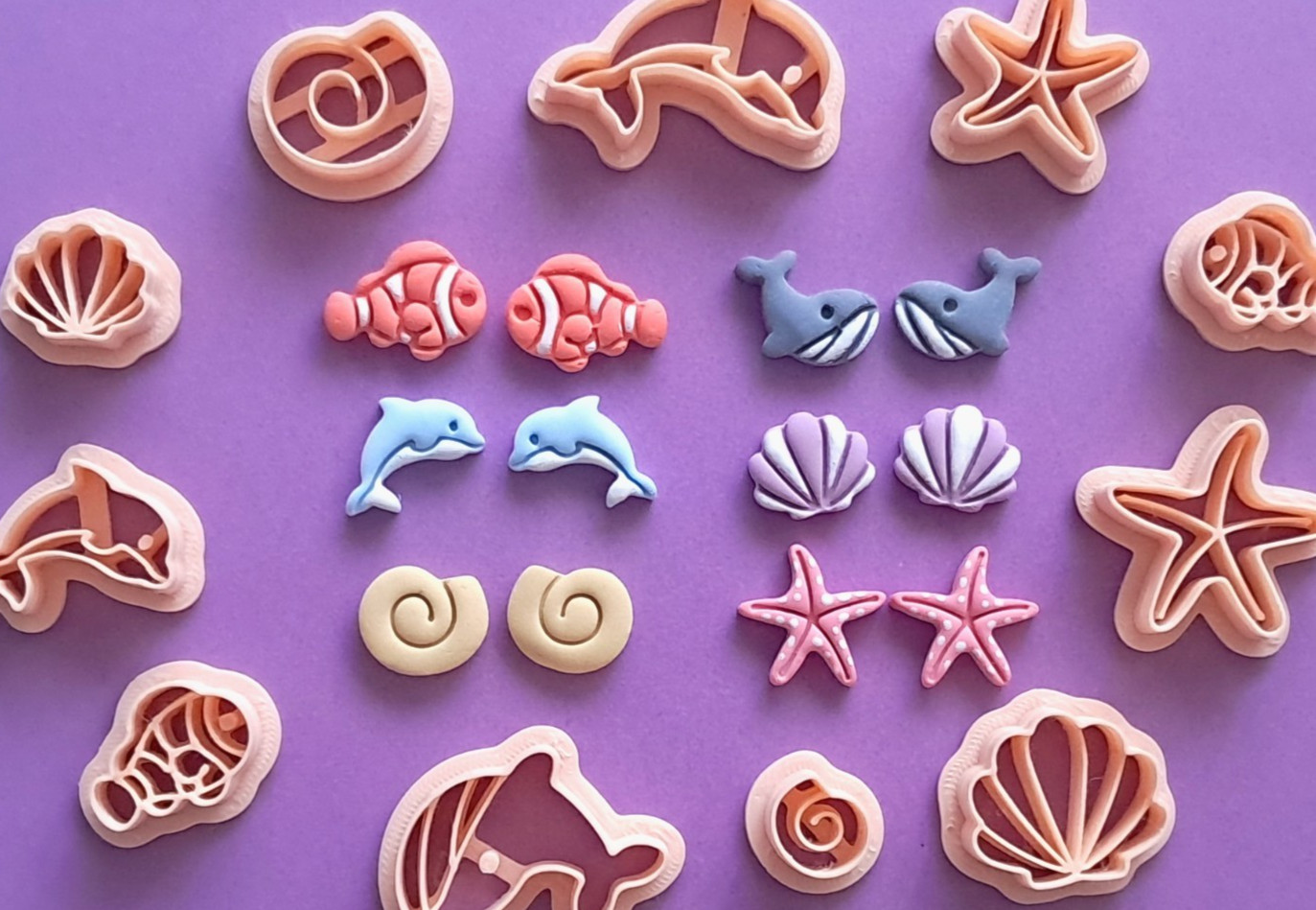 Summer Theme Polymer Clay Cutter Set of 6 | Dolphin Starfish Whale Seashell
