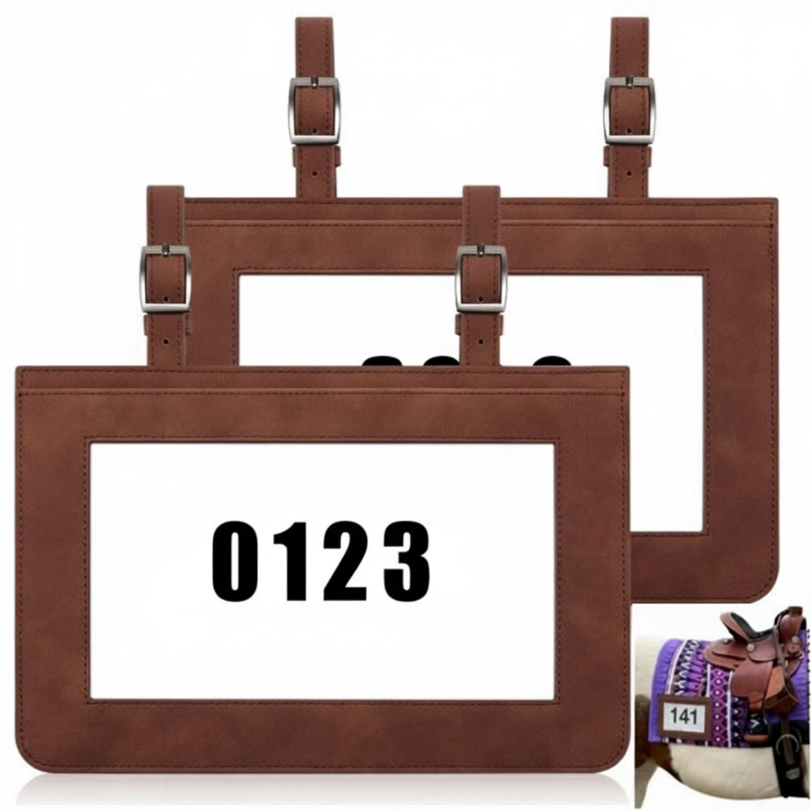 2 Pcs Horse Performance Number Holder Horse Show Supplies Leather Exhibitor Numb