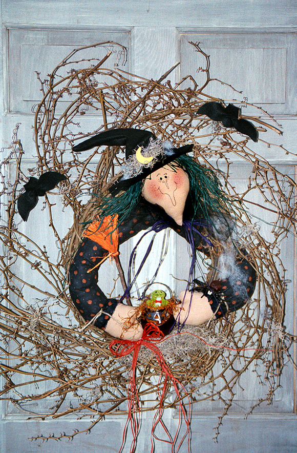 #7210 Witch doll wreath PATTERN by Bonnie B Buttons Grapevine wreath wall art