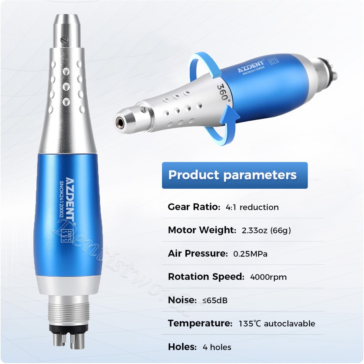 AZDENT Dental Hygiene Prophy Handpiece 4Hole Air Motor 4:1 Nose Cone 360° Swivel