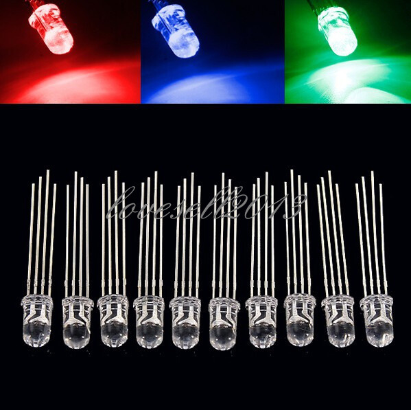 100Pcs 5mm 4pin RGB Tri-Color Common Anode LED light Red Green Blue