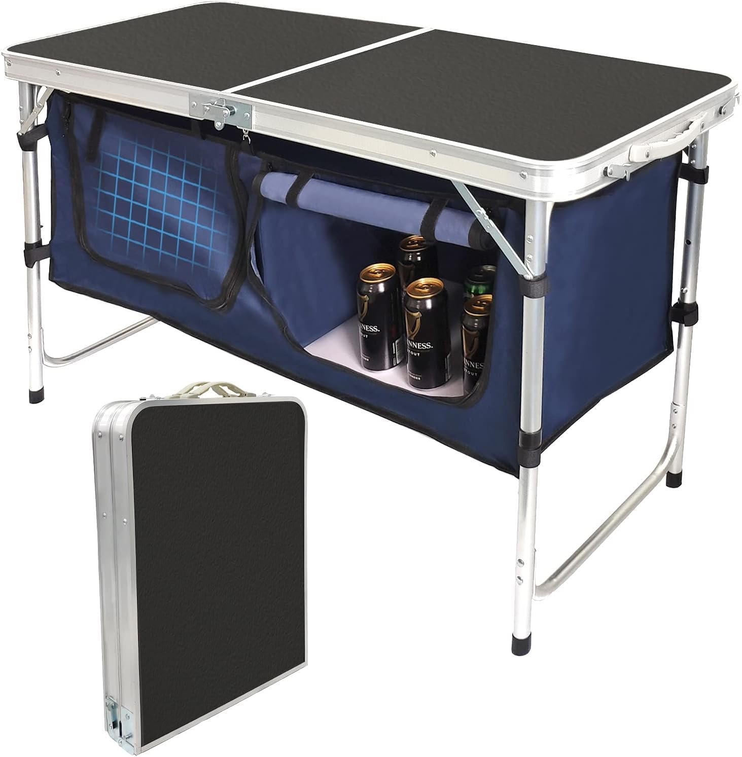 Folding Camping Table W/ Storage Compartment Aluminum Lightweight Camp Kitchen