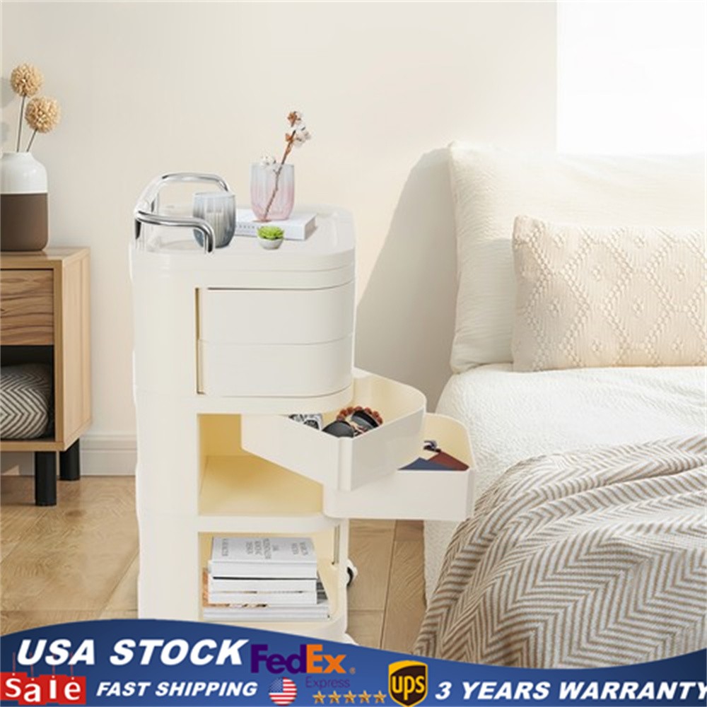 3 Tiers Rolling Trolley Cart with Handlebar & Drawer for Kitchen Bathroom Snacks