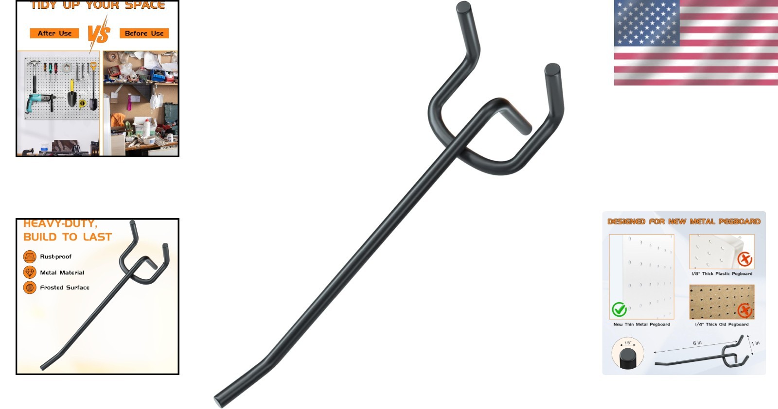 Traditional Style Pegboard Accessories - 100 Hooks, Black