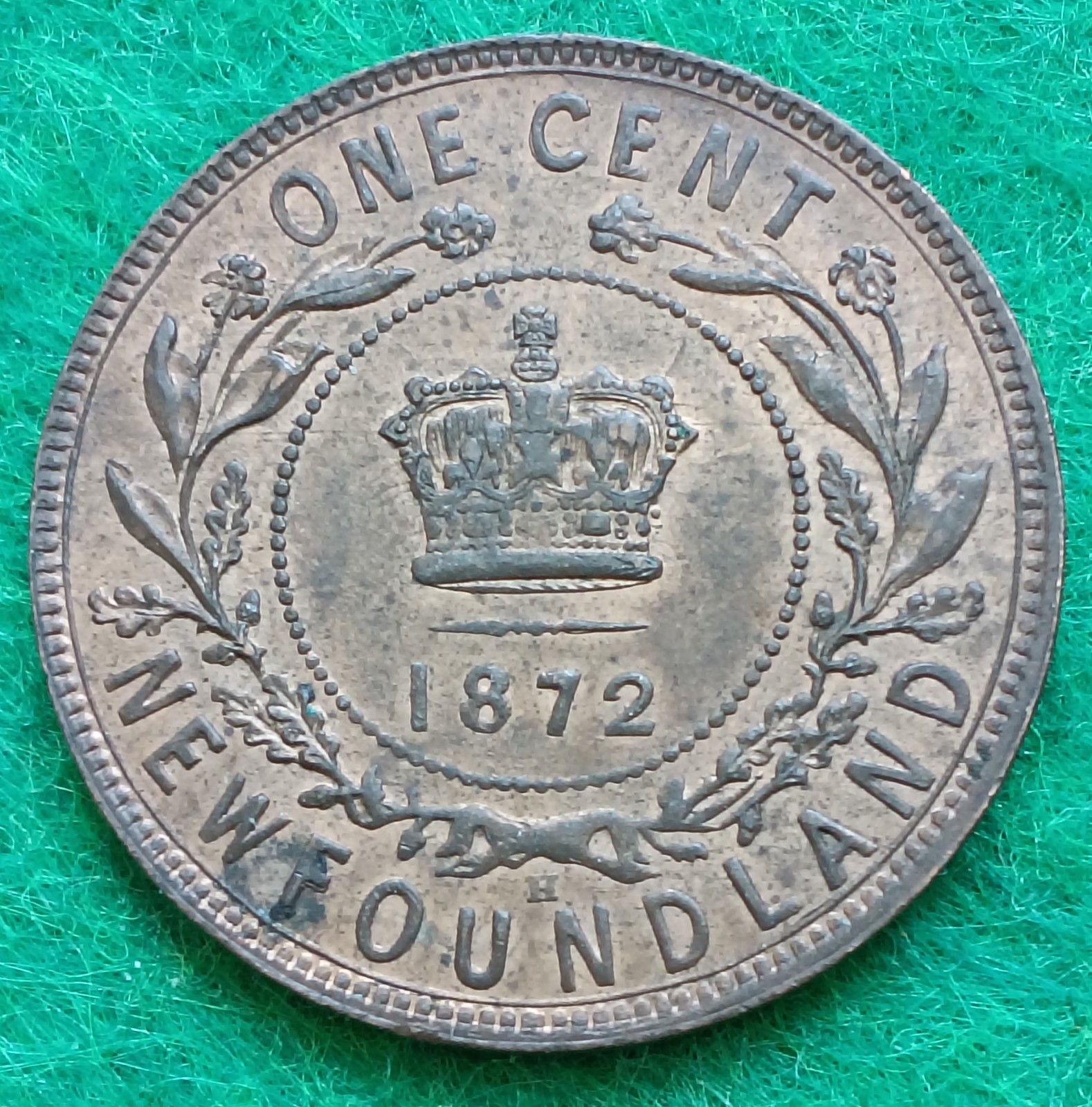 1872 H Newfoundland Canada One Cent Coin #4854