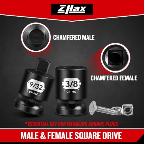 Zhax 12PCS 3/8-Inch Drive Pipe Plug Socket Set - Impact SAE (3/16-3/8")