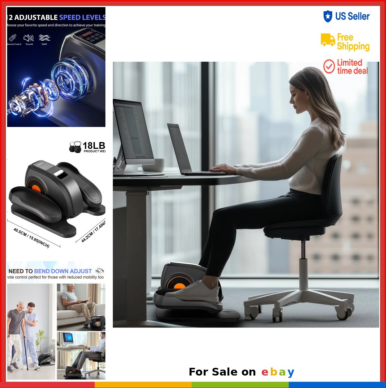 Under Desk Elliptical Machine Electric Seated Pedal Exerciser with Remote