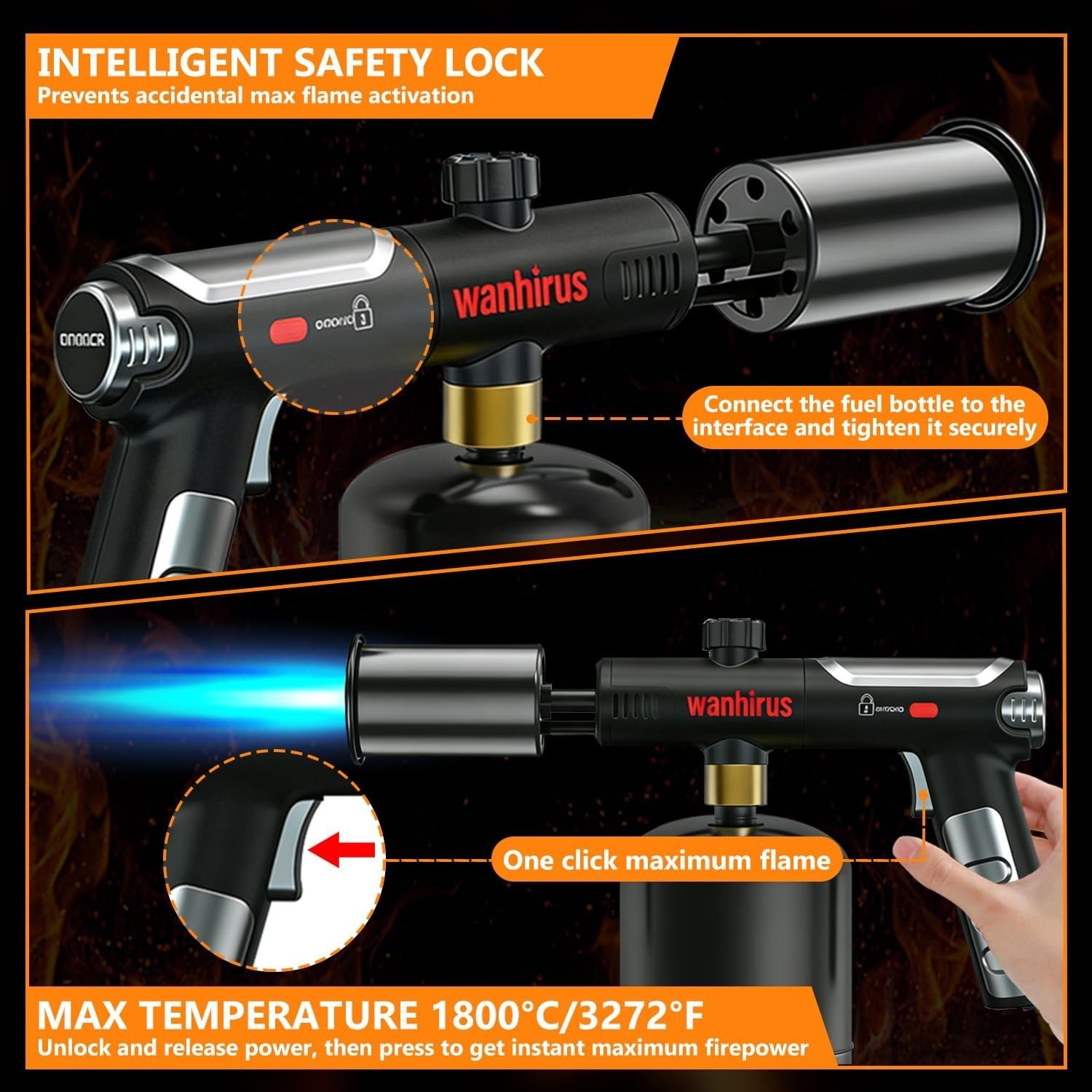 Powerful Propane Torch Gun, Adjustable Flame Thrower Gun, Kitchen Torch with ...