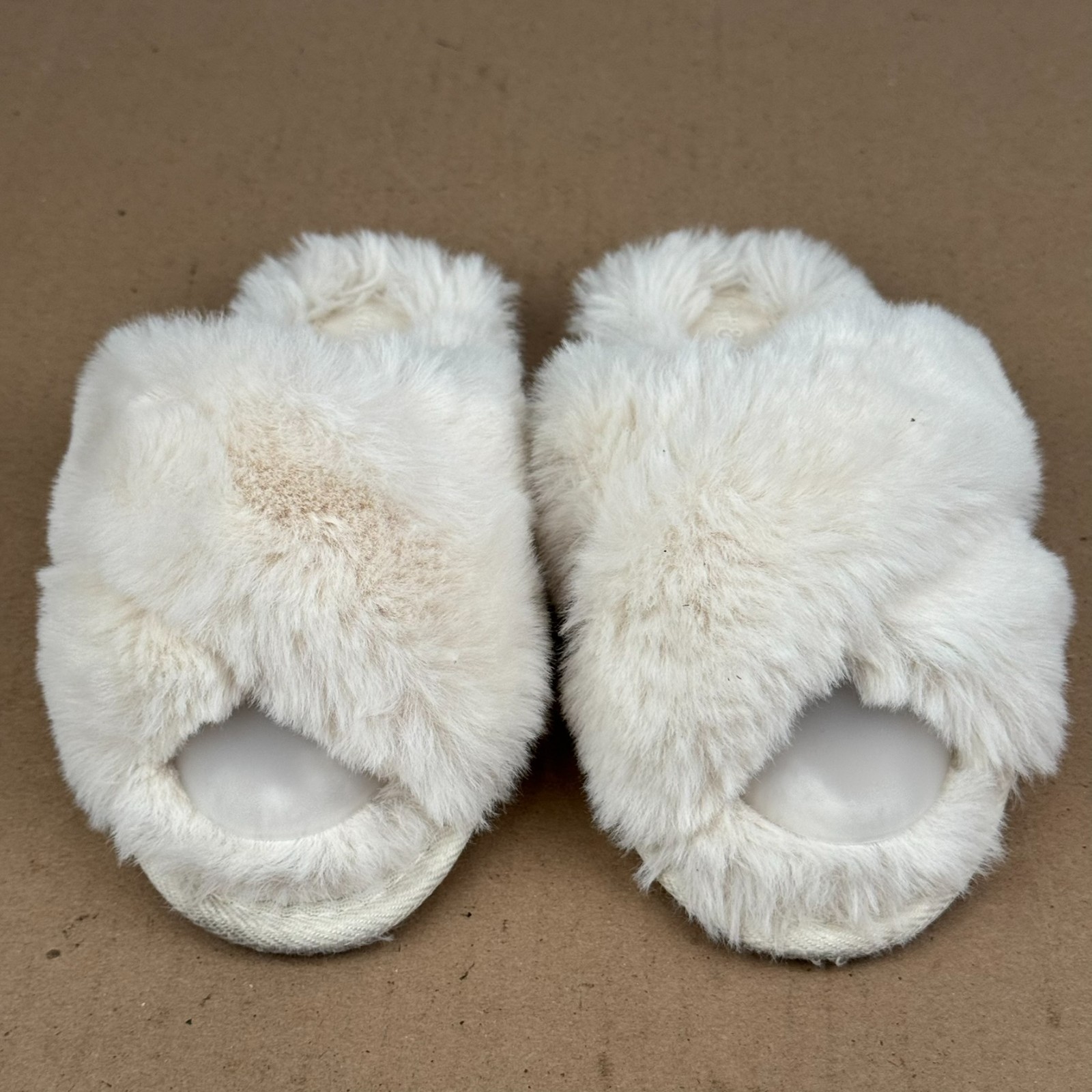 Cat & Jack Girls Faux Fur Crossband Slide Slippers WHITE Size S 13/1