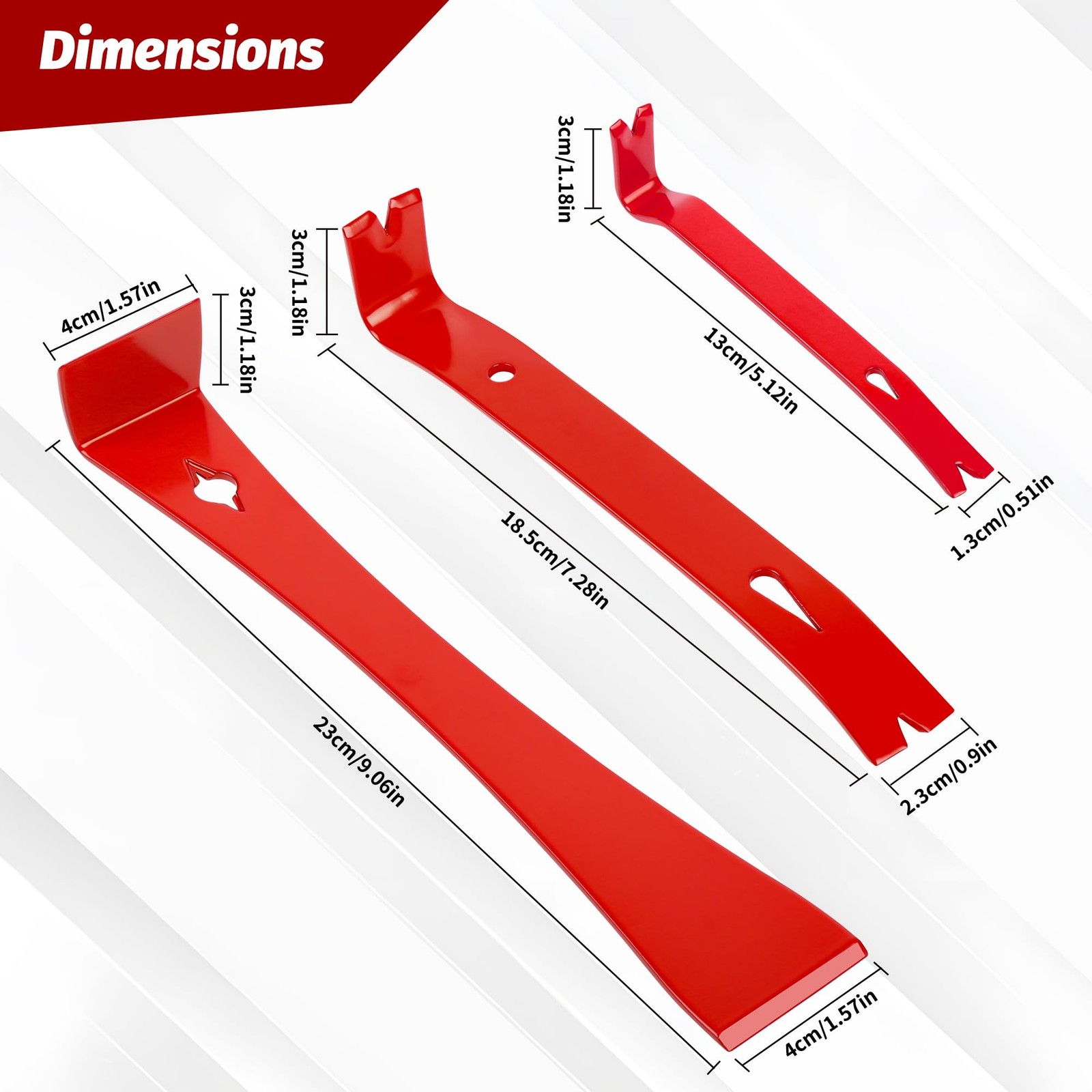 TOOLEAGUE 3Pcs Mini Flat Pry Bar Bar, Red
