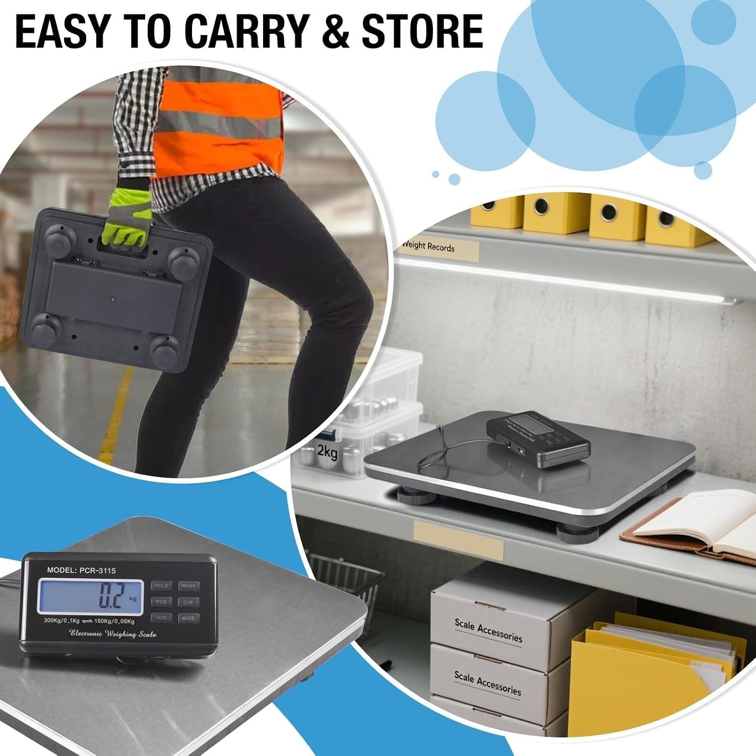 Shipping Scale 660lbs LCD Digital Platform Heavy Duty Portable Stainless Plat...