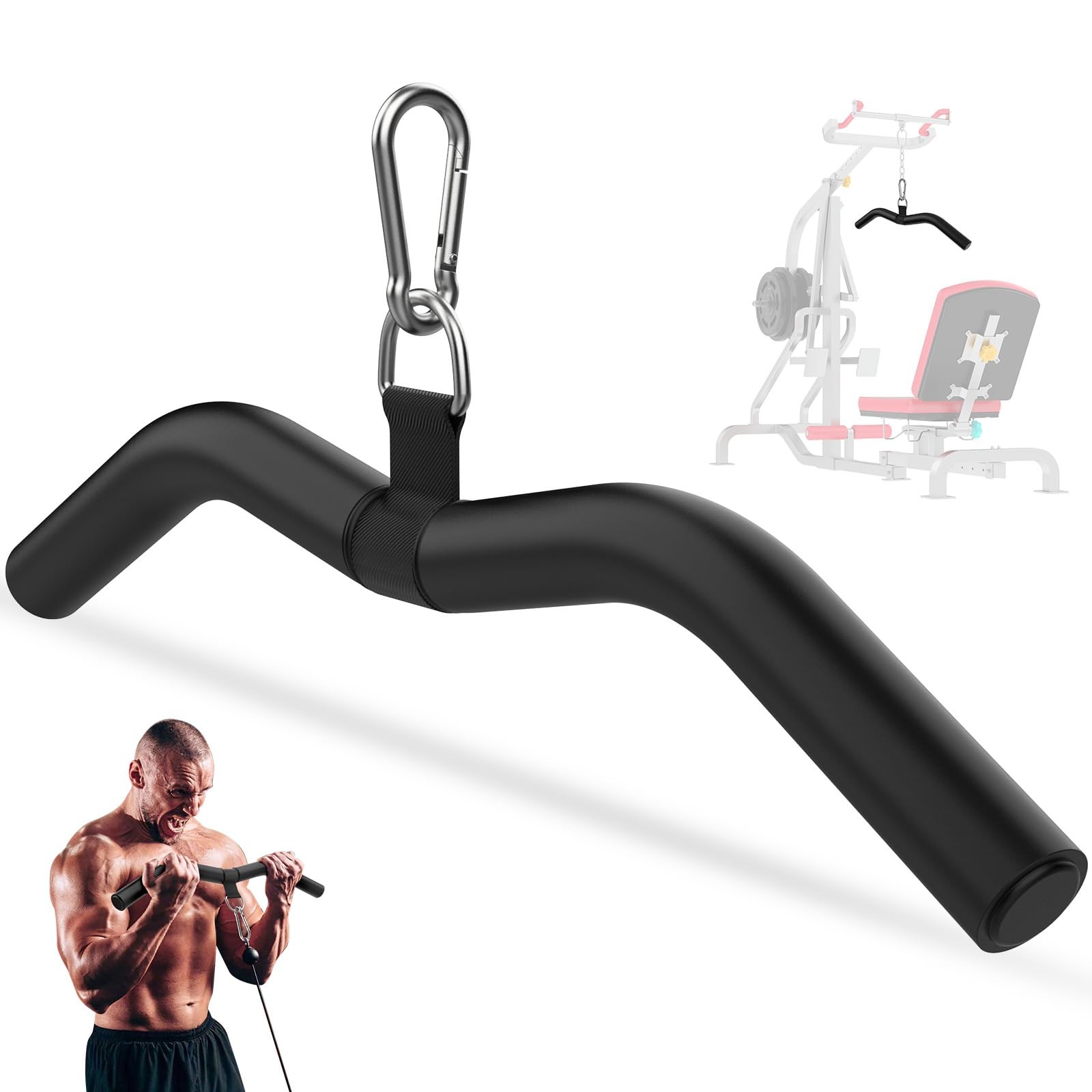 Anobeyi LAT Pull Down Attachment, Gym Tricep Rope Black-1pc (19in W-Bar)