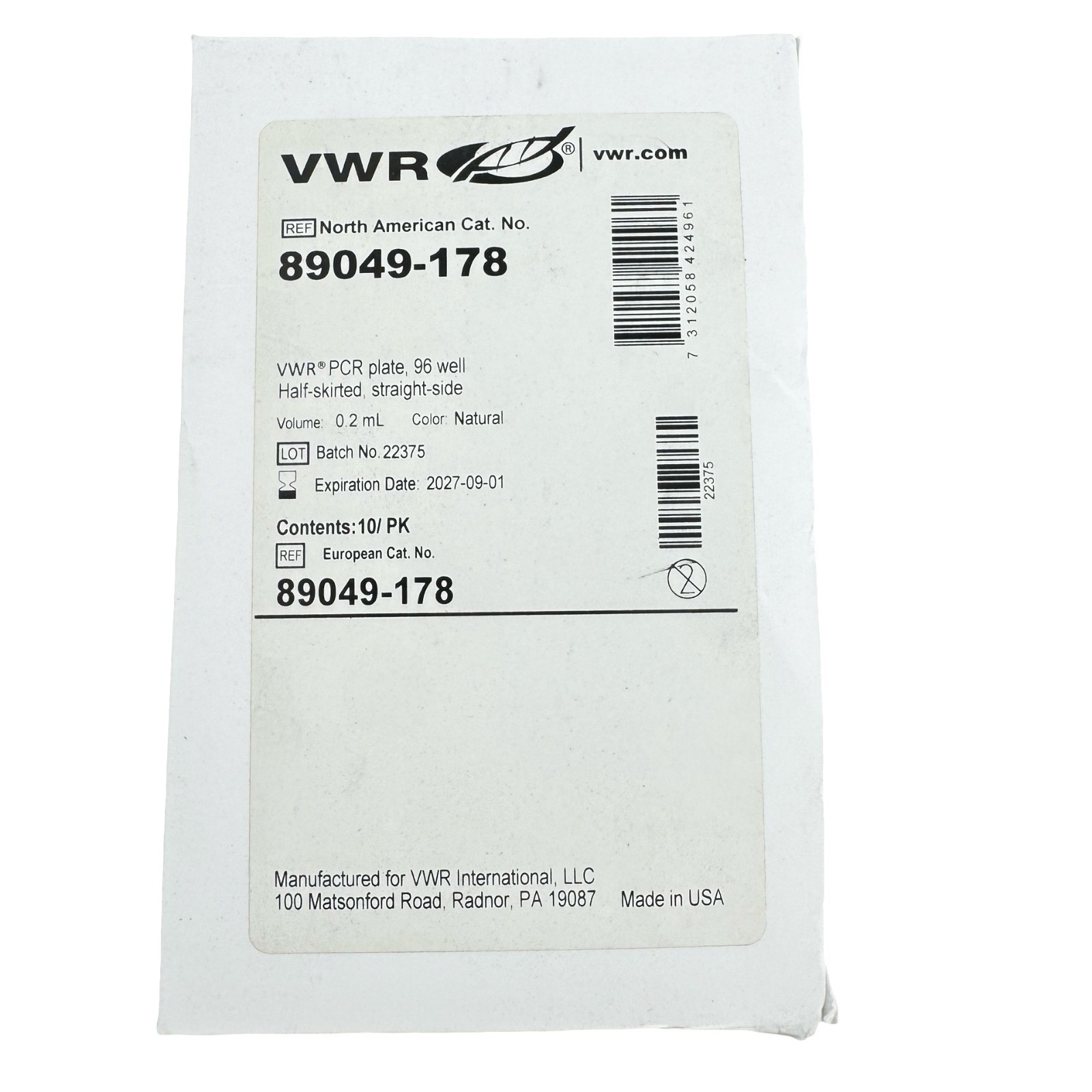 VWR 89049-178 96 Well PCR Plate 0.2mL Half Skirted Natural 10 Pack