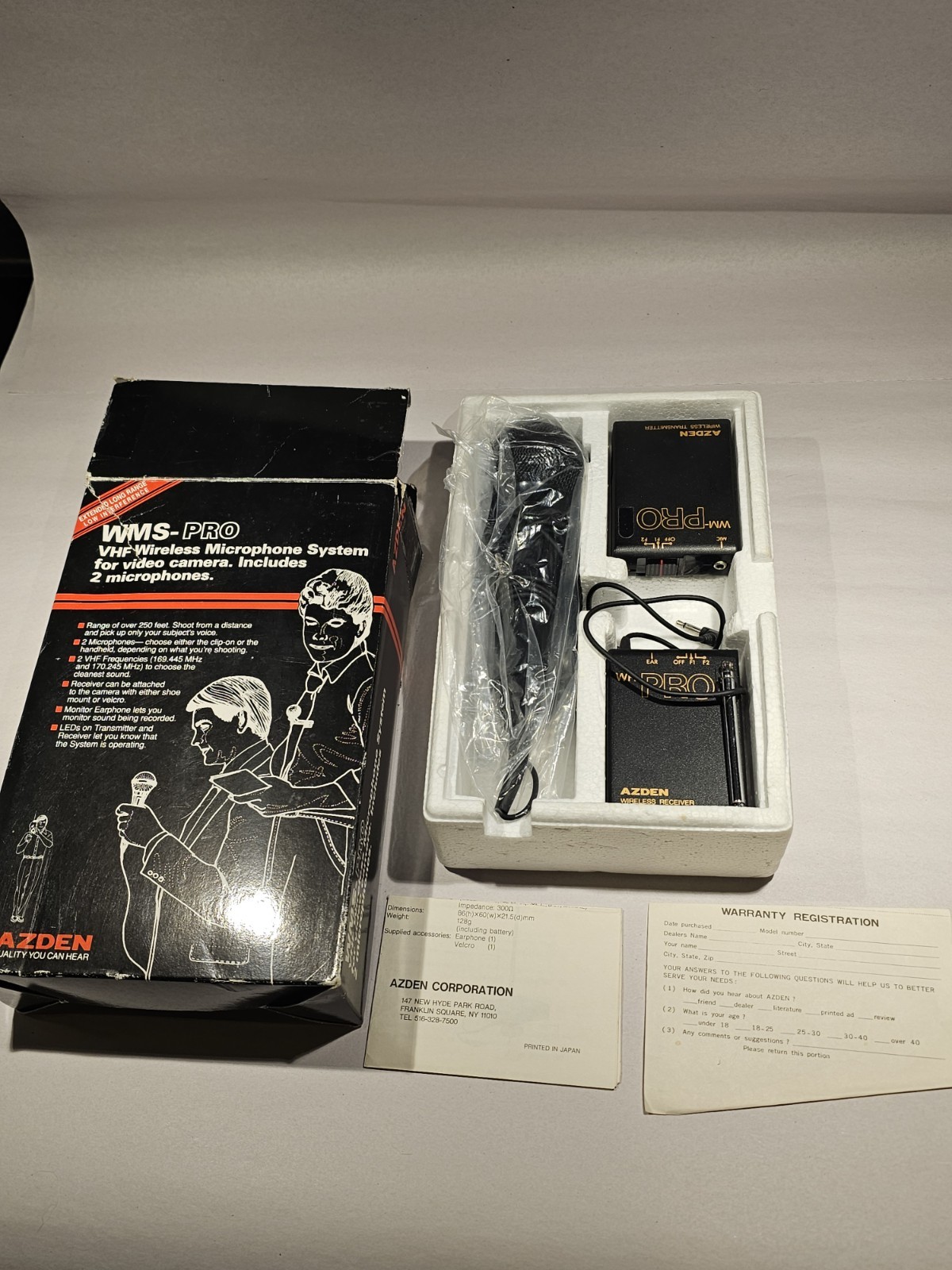 Azden WMS-Pro VHF Wireless Mic System Video DSLR Transmitter / Receiver, 2 Mics