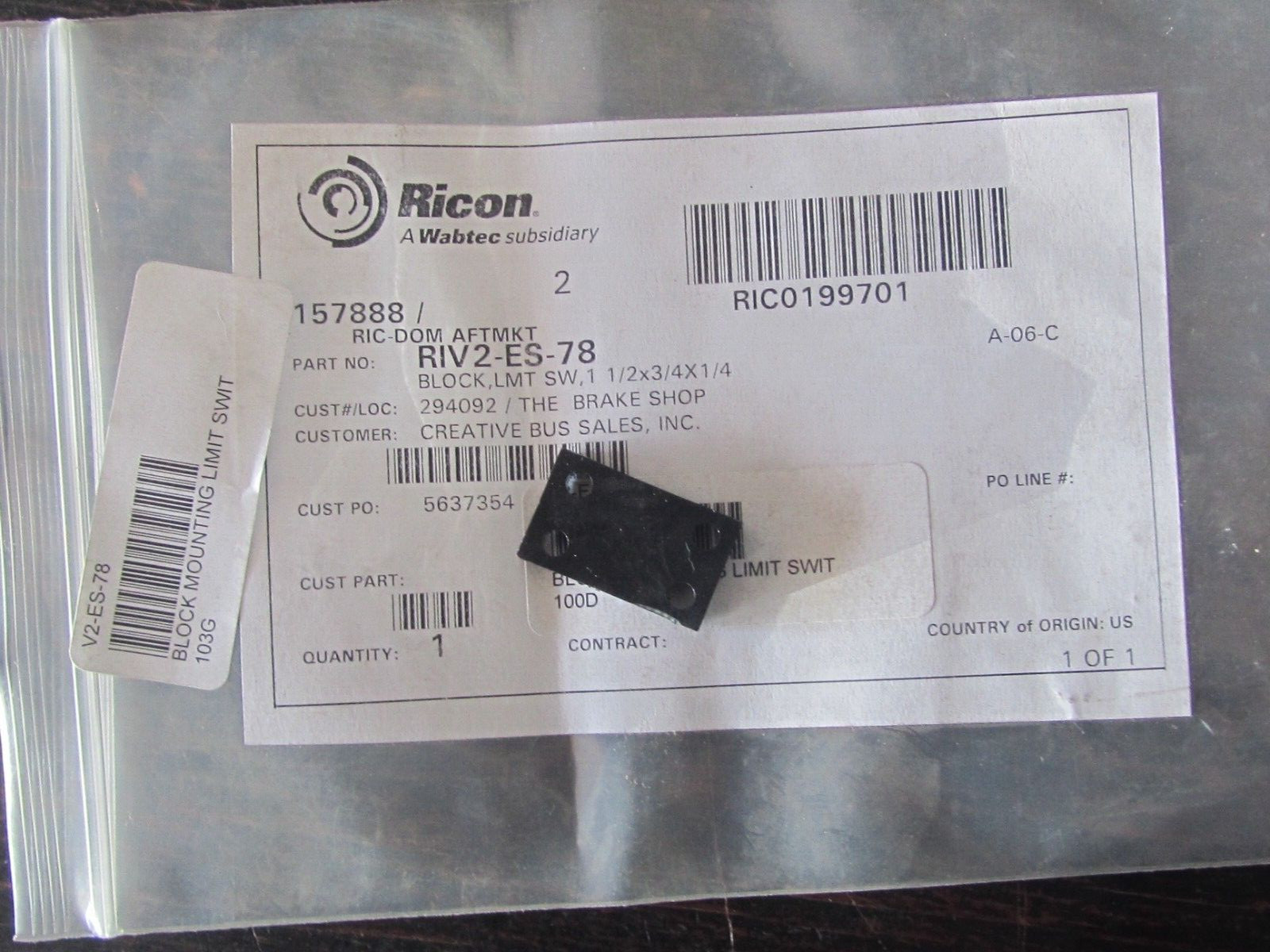 RICON RIV2-ES-78 BLOCK LMT SW 1-1/2 X 3/4 X 1/4 4 HOLES