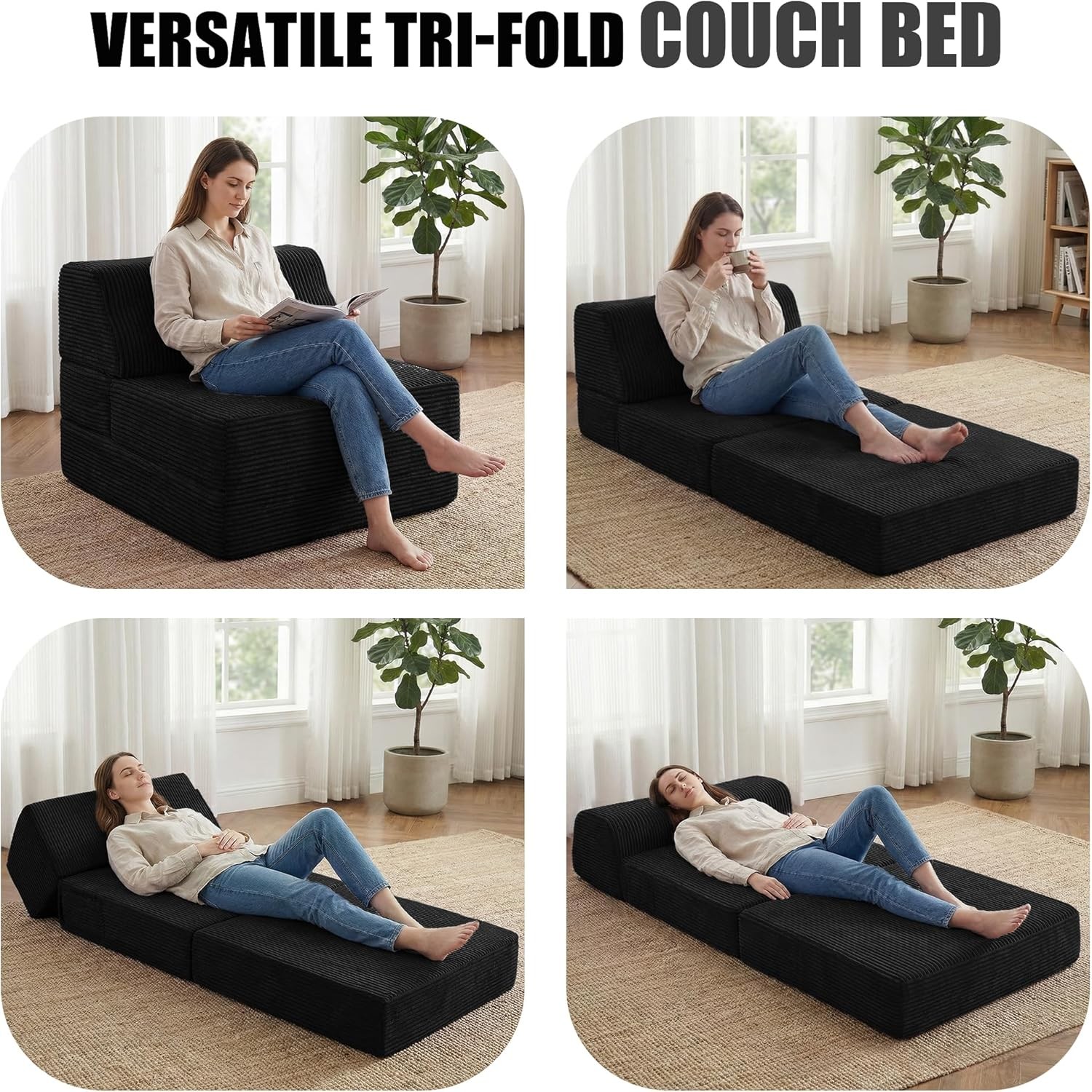 Folding Sofa Bed W/ Pillow Memory Foam Fold Out Chair Bed Convertible Sleeper