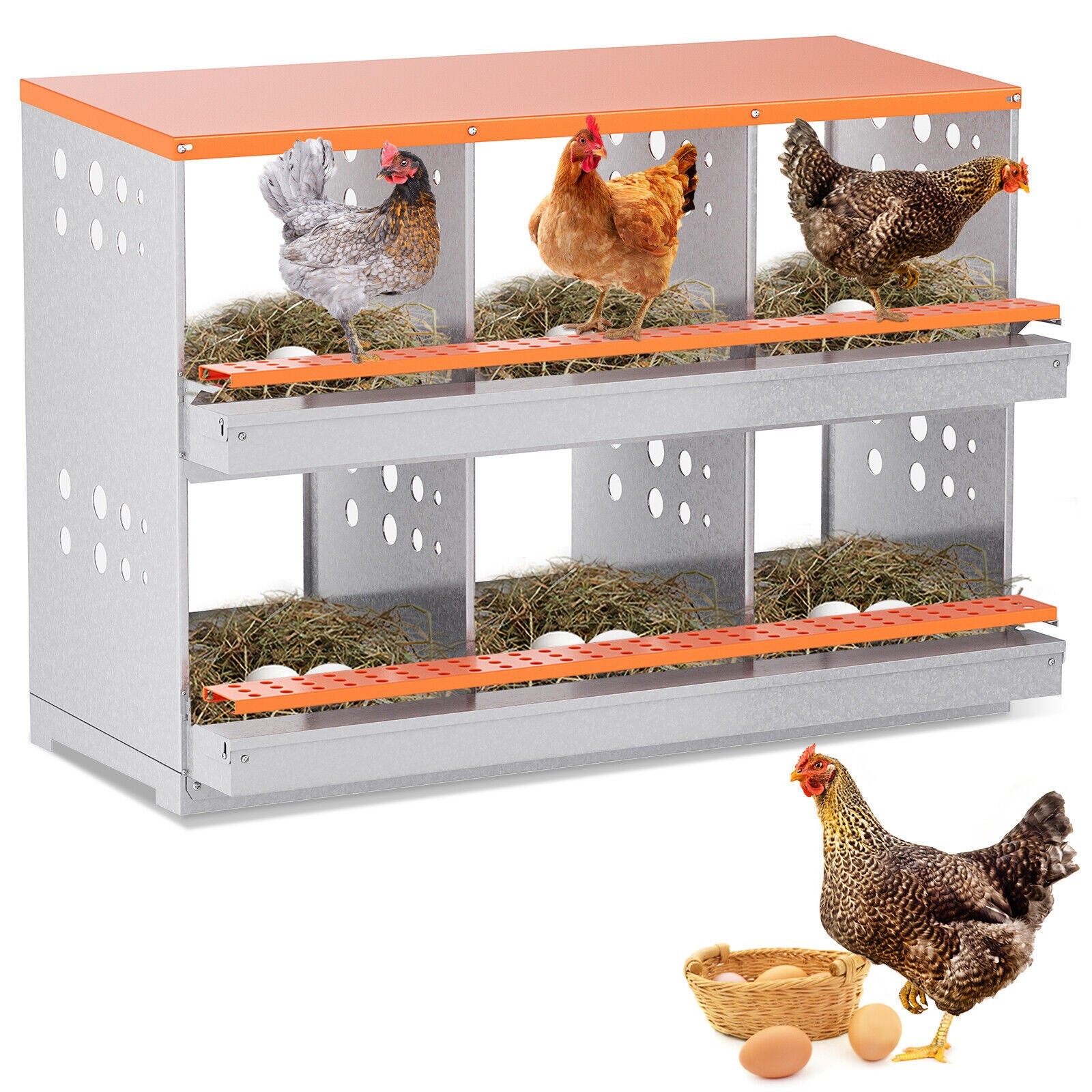 6 Hole Chicken Nesting Boxes Metal Egg Laying Brooding Box With Vent Hole Set
