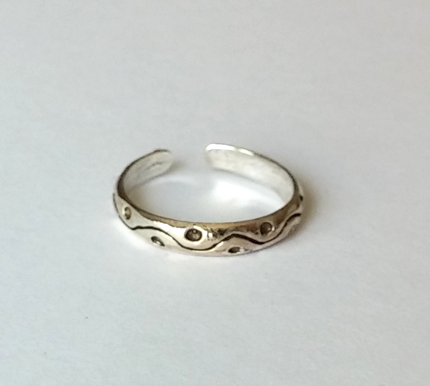 925 Sterling Silver-Yin Yang Style- Dot & Wavy Line Adjustable Toe Ring New