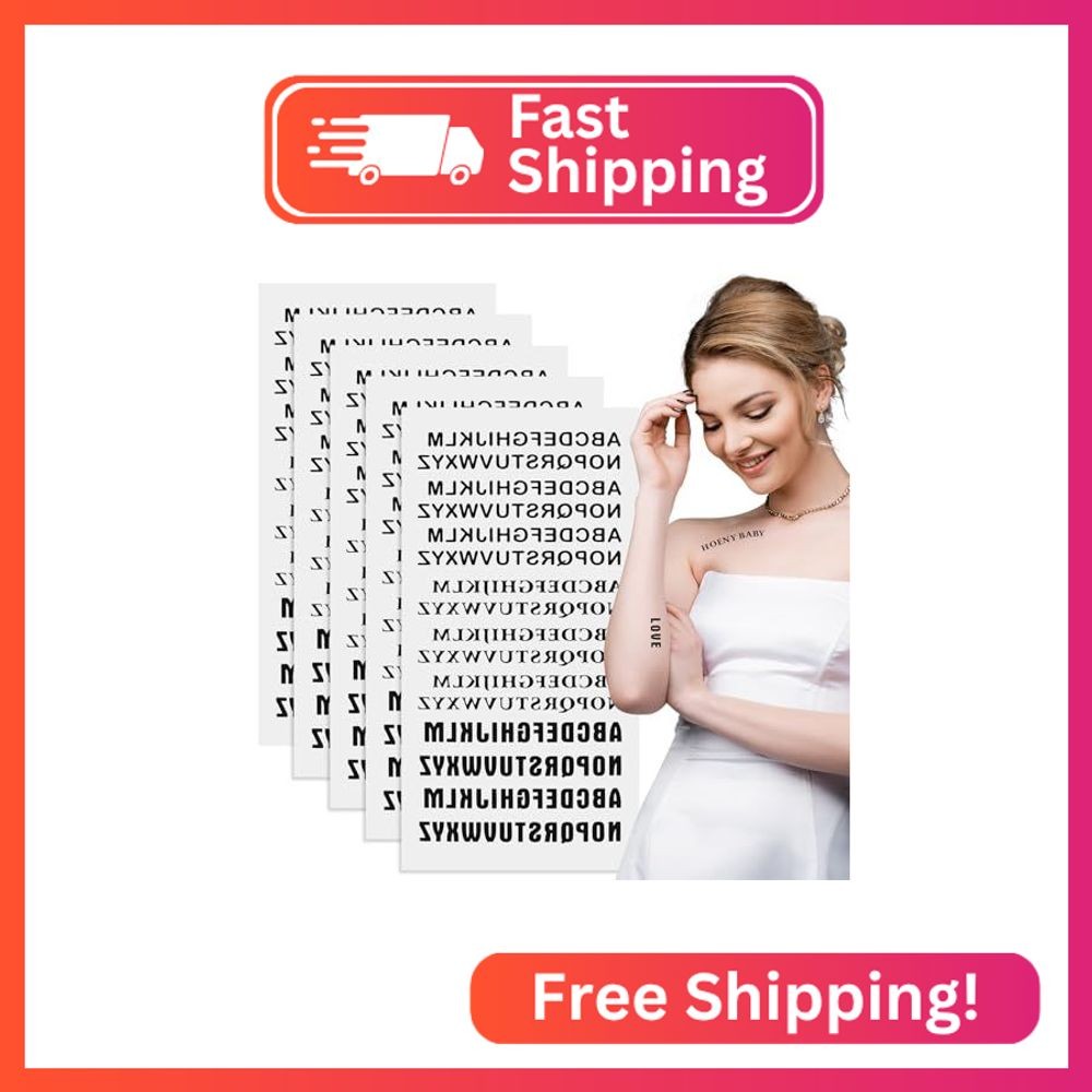 Joez Wonderful 5 Sheets Letters Temporary Tattoos, Waterproof Fake Stickers, Ass